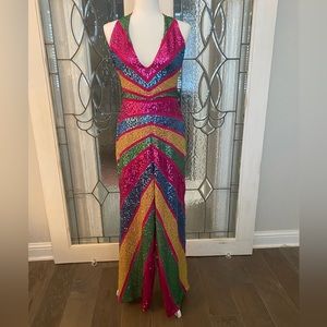 Sequined Color Blocked Halter Jumpsuit